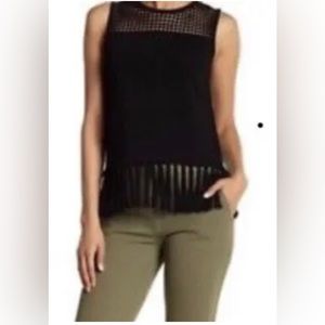 SWEATER - Women's Designer Jason Wu Black Sleeveless Fringe Sweater. Size Med.